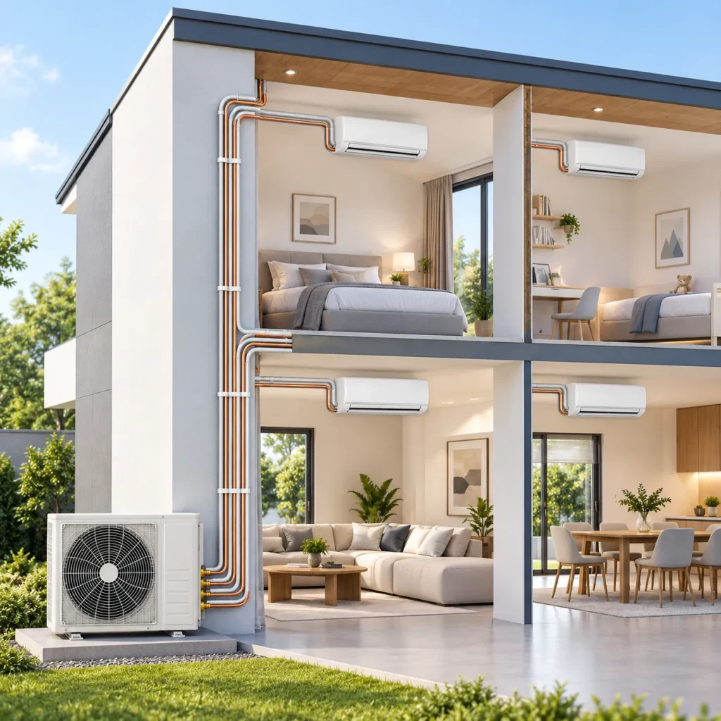 Multi split air conditioning system installed in a home